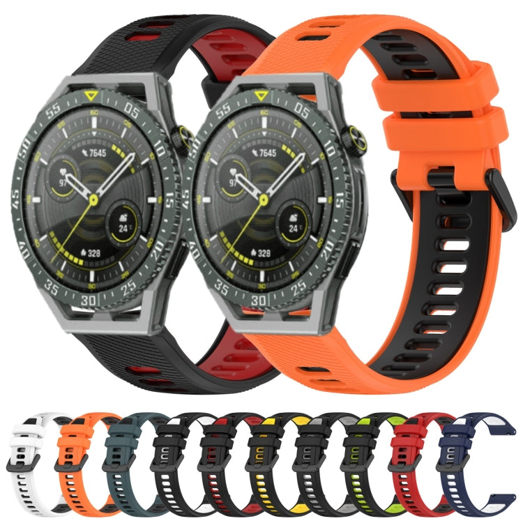For Huawei Watch GT Runner 22mm Sports Two-Color Silicone Watch Band(Black+Yellow) - Watch Bands by buy2fix | Online Shopping UK | buy2fix