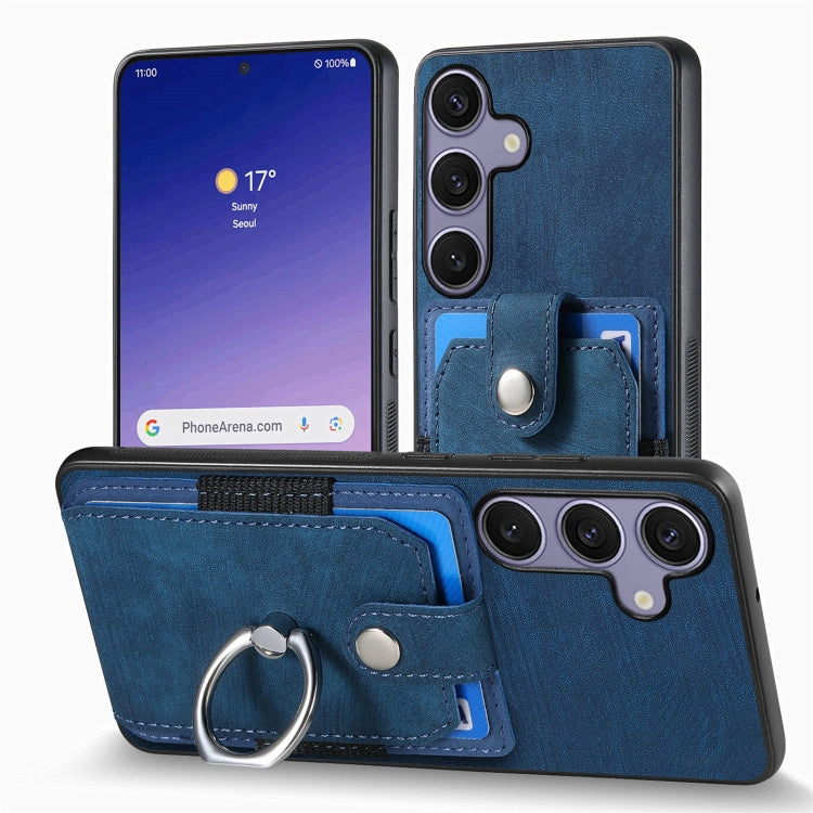 For Samsung Galaxy S25+ 5G Retro Skin-feel Ring Card Wallet Phone Case(Blue) - Galaxy S25+ 5G Cases by buy2fix | Online Shopping UK | buy2fix