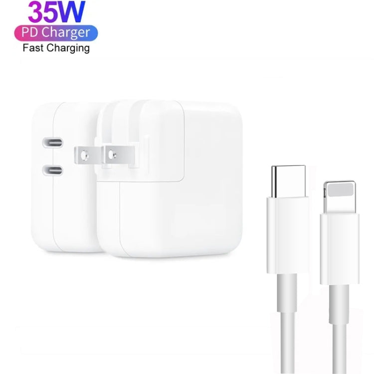 35W PD3.0 USB-C / Type-C Dual Port Charger with 1m Type-C to 8 Pin Data Cable, US Plug - USB Charger by buy2fix | Online Shopping UK | buy2fix