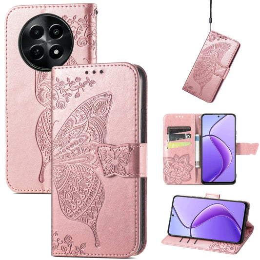 For Realme 12 Butterfly Love Flower Embossed Leather Phone Case(Rose Gold) - Realme Cases by buy2fix | Online Shopping UK | buy2fix