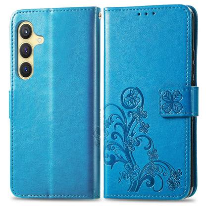 For Samsung Galaxy S24+ 5G Four-leaf Clasp Embossed Buckle Leather Phone Case(Blue) - Galaxy S24+ 5G Cases by buy2fix | Online Shopping UK | buy2fix