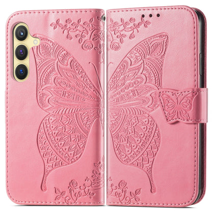 For Samsung Galaxy S25 5G Butterfly Love Flower Embossed Leather Phone Case(Pink) - Galaxy S25 5G Cases by buy2fix | Online Shopping UK | buy2fix