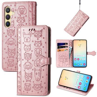 For Samsung Galaxy S25 5G Cat and Dog Embossed Leather Phone Case(Rose Gold) - Galaxy S25 5G Cases by buy2fix | Online Shopping UK | buy2fix