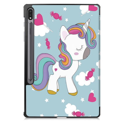 For Samsung Galaxy Tab S9+ JUNSUNMAY Custer Painted 3-Fold Stand Leather Smart Tablet Case(Unicorn) - Galaxy Tab S9+ Cases by JUNSUNMAY | Online Shopping UK | buy2fix