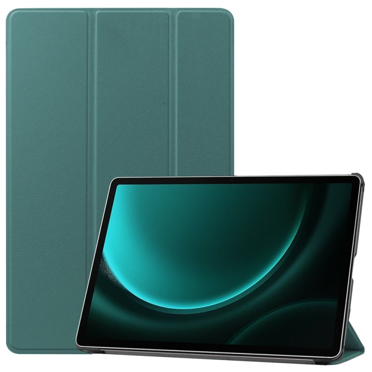 For Samsung Galaxy Tab S9 FE+ 12.4 JUNSUNMAY Custer Solid Color 3-Fold Stand Leather Smart Tablet Case(Dark Green) - Galaxy Tab S9 FE+ by JUNSUNMAY | Online Shopping UK | buy2fix