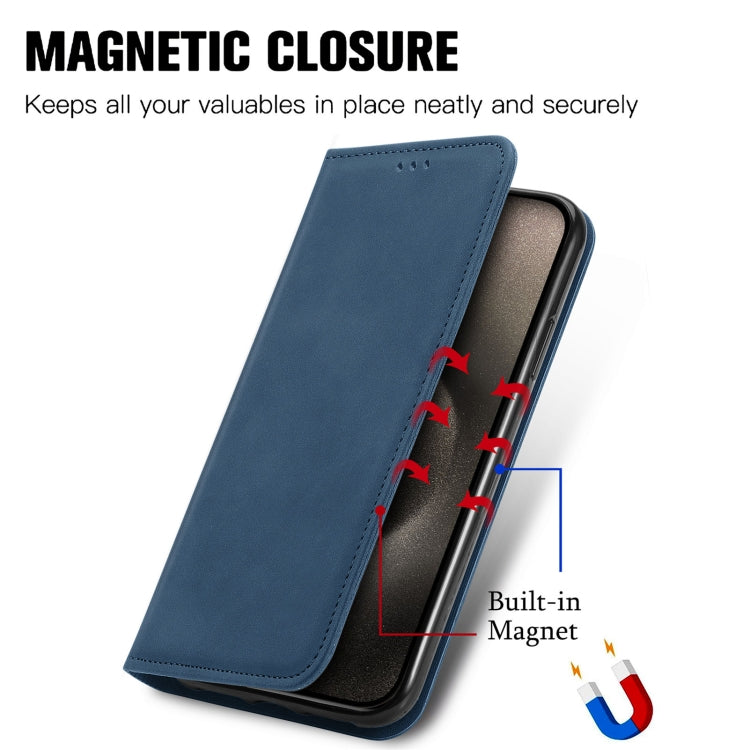 For iPhone 16 Pro Retro Skin Feel Magnetic Flip Leather Phone Case(Blue) - iPhone 16 Pro Cases by buy2fix | Online Shopping UK | buy2fix