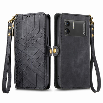 For DOOGEE X98 Pro / X98 Geometric Zipper Wallet Side Buckle Leather Phone Case(Black) - Doogee Cases by buy2fix | Online Shopping UK | buy2fix