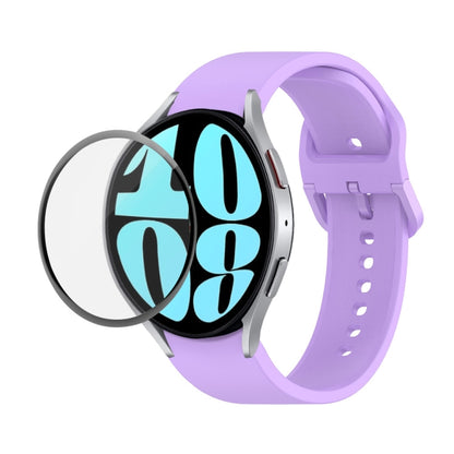 For Samsung Galaxy Watch6 40mm JUNSUNMAY Silicone Adjustable Strap + Full Coverage PMMA Screen Protector Kit(Purple) - Watch Bands by JUNSUNMAY | Online Shopping UK | buy2fix