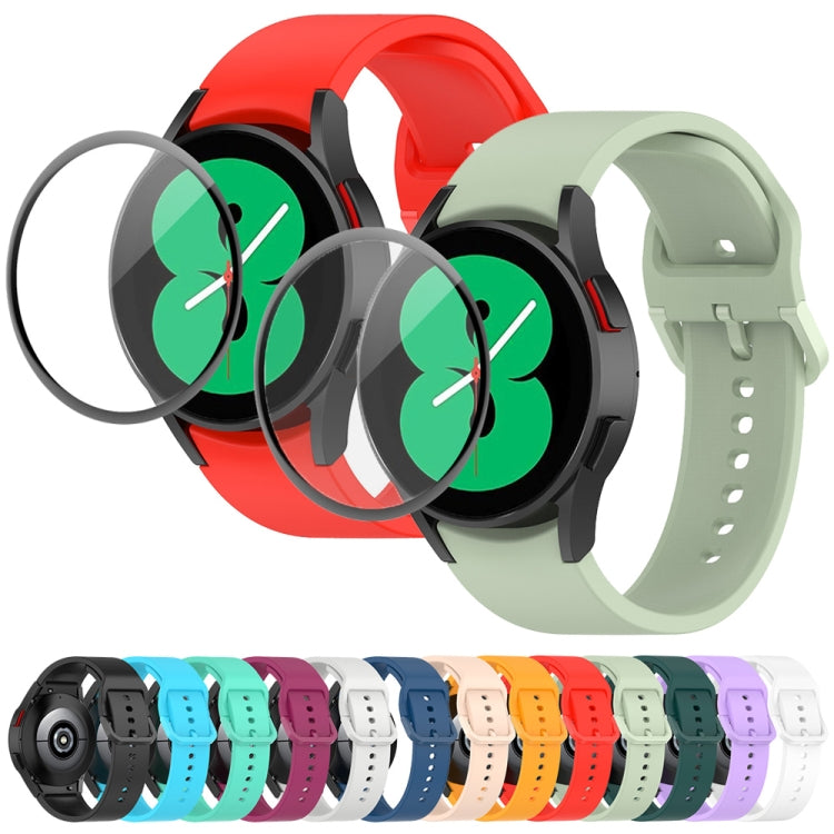 For Samsung Galaxy Watch4 44mm JUNSUNMAY Silicone Adjustable Strap + Full Coverage PMMA Screen Protector Kit(Light Green) - Watch Bands by JUNSUNMAY | Online Shopping UK | buy2fix