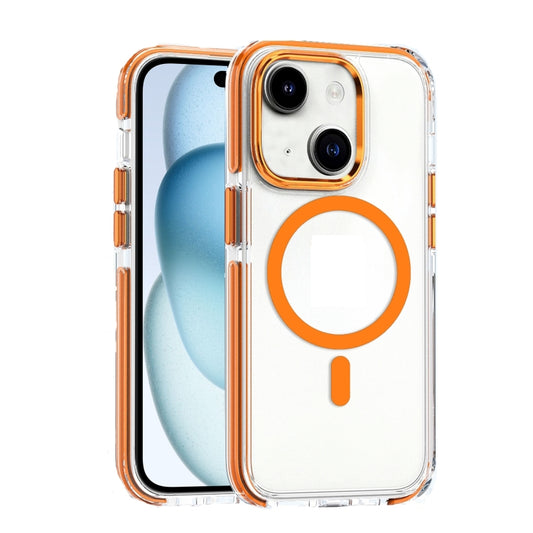 For iPhone 15 Dual-color MagSafe TPU Hybrid Clear PC Shockproof Phone Case(Orange) - iPhone 15 Cases by buy2fix | Online Shopping UK | buy2fix