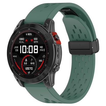 For Garmin Fenix 7X Quick Release Holes Magnetic Buckle Silicone Watch Band(Dark Green) - Watch Bands by buy2fix | Online Shopping UK | buy2fix