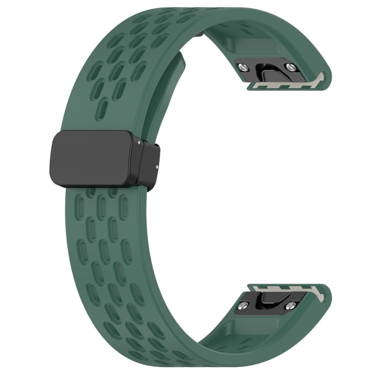 For Garmin Fenix 7X Quick Release Holes Magnetic Buckle Silicone Watch Band(Dark Green) - Watch Bands by buy2fix | Online Shopping UK | buy2fix