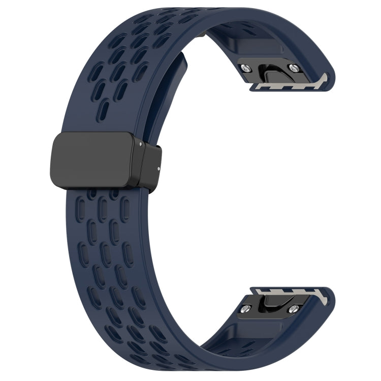 For Garmin Fenix 7X Pro Quick Release Holes Magnetic Buckle Silicone Watch Band(Dark Blue) - Watch Bands by buy2fix | Online Shopping UK | buy2fix