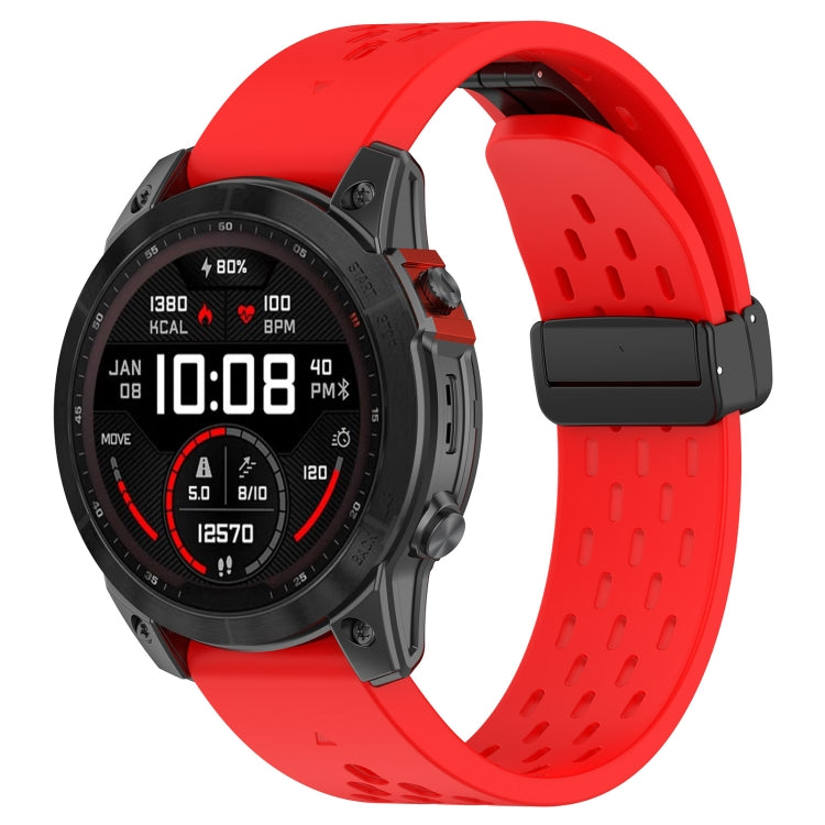 For Garmin Fenix 5X GPS / 5X Puls Quick Release Holes Magnetic Buckle Silicone Watch Band(Red) - Watch Bands by buy2fix | Online Shopping UK | buy2fix