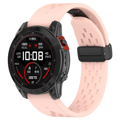 For Garmin Fenix 3 / 3 HR / 3 Sapphire Quick Release Holes Magnetic Buckle Silicone Watch Band(Pink) - Watch Bands by buy2fix | Online Shopping UK | buy2fix