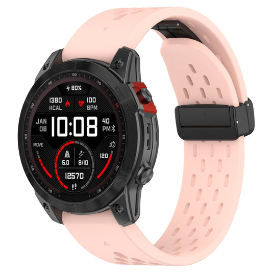 For Garmin Fenix 3 / 3 HR / 3 Sapphire Quick Release Holes Magnetic Buckle Silicone Watch Band(Pink) - Watch Bands by buy2fix | Online Shopping UK | buy2fix
