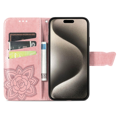 For iPhone 16 Butterfly Love Flower Embossed Leather Phone Case(Rose Gold) - iPhone 16 Cases by buy2fix | Online Shopping UK | buy2fix