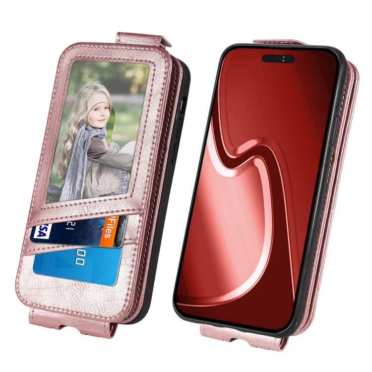 For iPhone 16 Plus Zipper Wallet Vertical Flip Leather Phone Case(Rose Gold) - iPhone 16 Plus Cases by buy2fix | Online Shopping UK | buy2fix