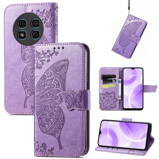 For Ulefone Note 15 Butterfly Love Flower Embossed Leather Phone Case(Lavender) - Ulefone Cases by buy2fix | Online Shopping UK | buy2fix