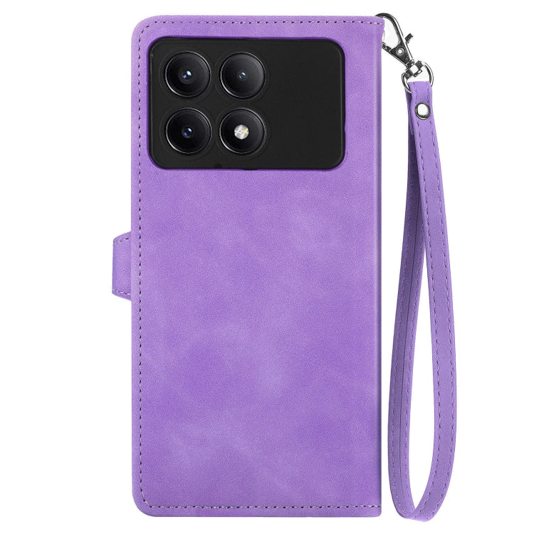 For Xiaomi Redmi K70E Embossed Flower Zipper Leather Phone Case(Purple) - K70E Cases by buy2fix | Online Shopping UK | buy2fix