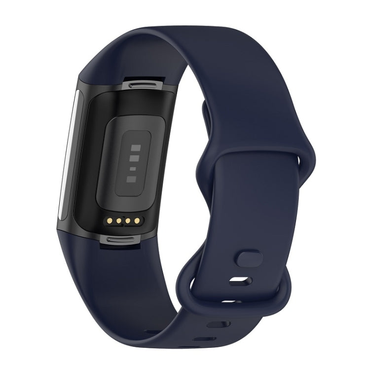 For Fitbit Charge 6 Solid Color Butterfly Buckle Silicone Watch Band, Size:S Size(Dark Blue) - Watch Bands by buy2fix | Online Shopping UK | buy2fix