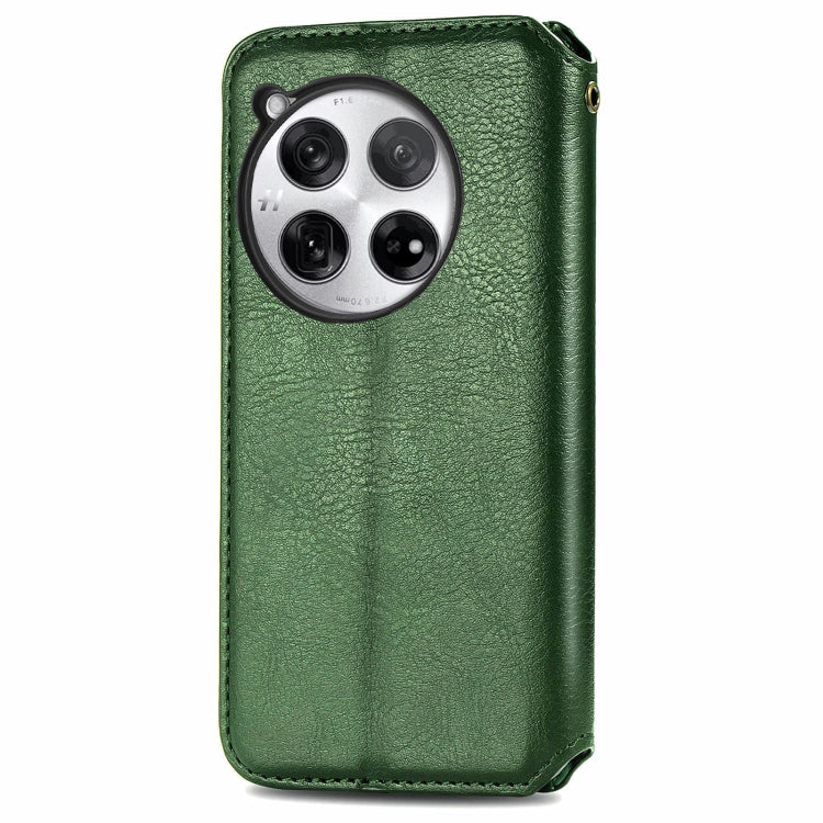 For OnePlus 12 Cubic Grid Pressed Magnetic Leather Phone Case(Green) - OnePlus Cases by buy2fix | Online Shopping UK | buy2fix