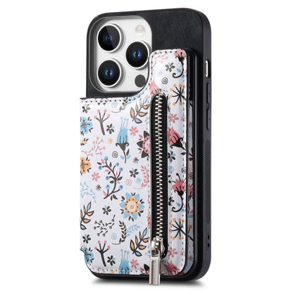 For iPhone 16 Pro Retro Painted Zipper Wallet Back Phone Case(Black) - iPhone 16 Pro Cases by buy2fix | Online Shopping UK | buy2fix