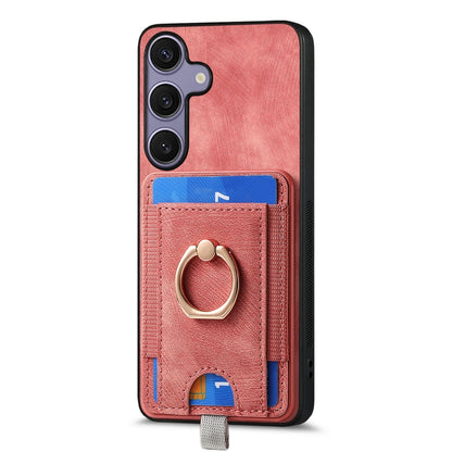 For Samsung Galaxy S25+ 5G Retro Splitable Magnetic Card Bag Leather Phone Case(Pink) - Galaxy Phone Cases by buy2fix | Online Shopping UK | buy2fix