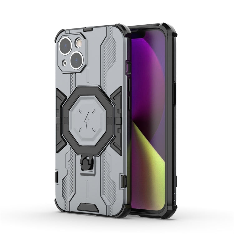 For iPhone 14 Plus MagSafe Supersonic Armor Holder PC Hybrid TPU Phone Case(Grey) - iPhone 14 Plus Cases by buy2fix | Online Shopping UK | buy2fix