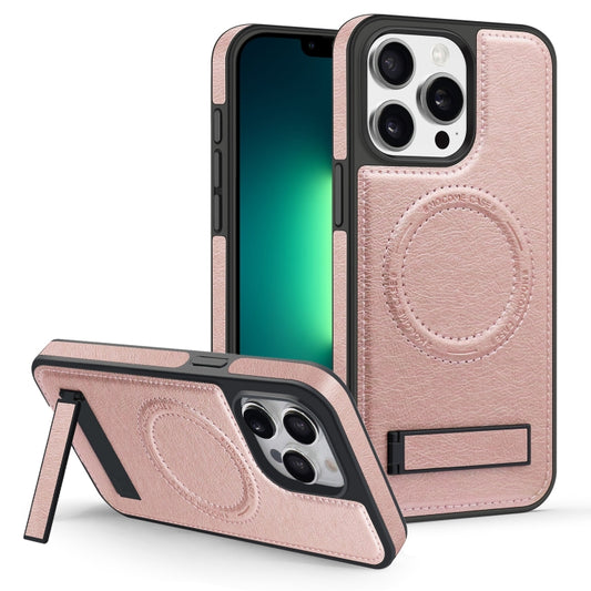 For iPhone 13 Pro Max Multi-function Holder MagSafe PU Phone Case(Rose Gold) - iPhone 13 Pro Max Cases by buy2fix | Online Shopping UK | buy2fix