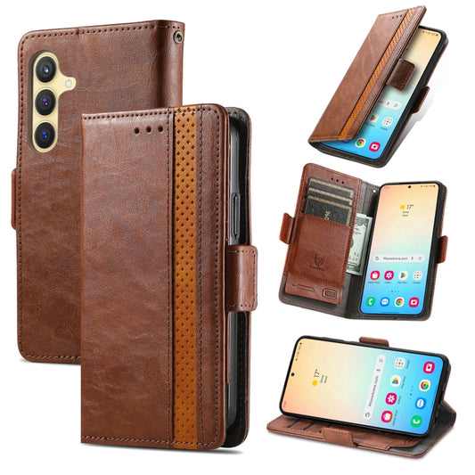 For Samsung Galaxy S25+ 5G CaseNeo Splicing Dual Magnetic Buckle Leather Phone Case(Brown) - Galaxy S25+ 5G Cases by CaseNeo | Online Shopping UK | buy2fix