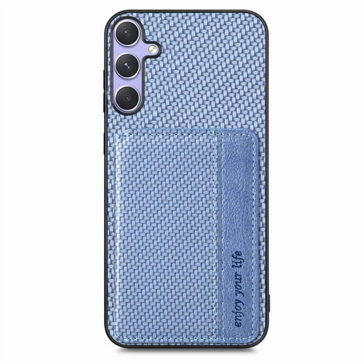 For Samsung Galaxy S25+ 5G Carbon Fiber Magnetic Card Wallet RFID Blocking Phone Case(Blue) - Galaxy S25+ 5G Cases by buy2fix | Online Shopping UK | buy2fix