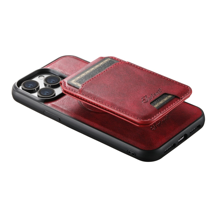 For iPhone 12  Suteni H15 MagSafe Oil Eax Leather Detachable Wallet Back Phone Case(Red) - iPhone 12 / 12 Pro Cases by Suteni | Online Shopping UK | buy2fix