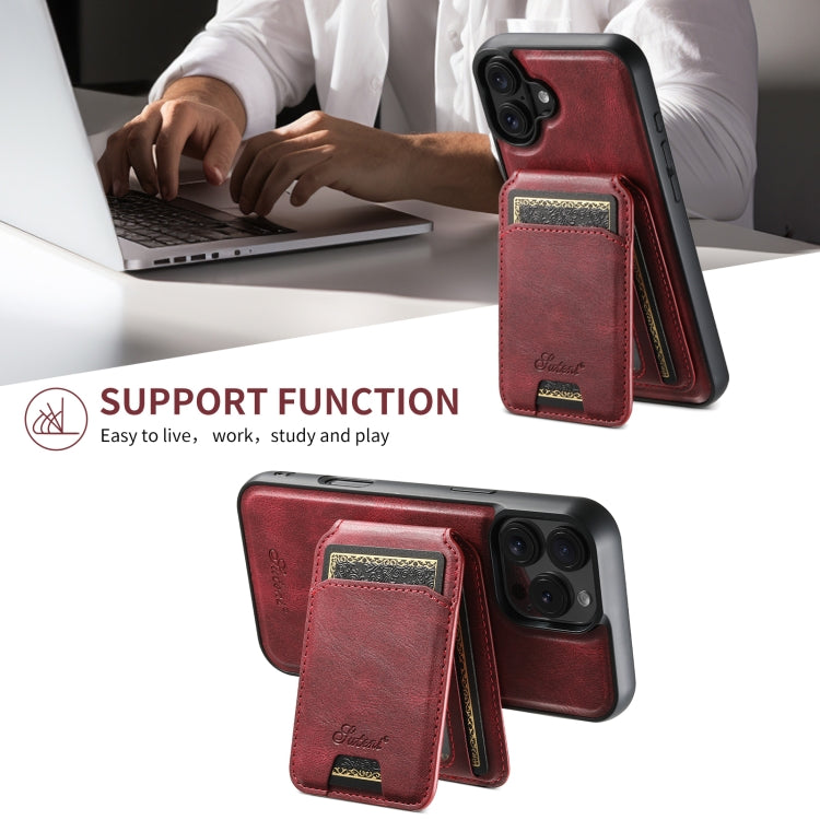 For iPhone 16 Suteni H15 MagSafe Oil Eax Leather Detachable Wallet Back Phone Case(Red) - iPhone 16 Cases by Suteni | Online Shopping UK | buy2fix