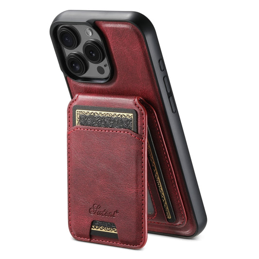 For iPhone 16 Pro Suteni H15 MagSafe Oil Eax Leather Detachable Wallet Back Phone Case(Red) - iPhone 16 Pro Cases by Suteni | Online Shopping UK | buy2fix