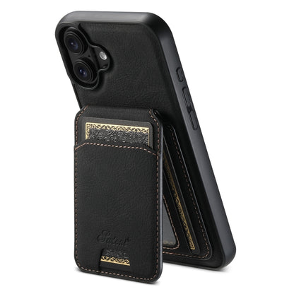 For iPhone 16 Suteni H16 Litchi Texture Leather Detachable Wallet Back Phone Case(Black) - iPhone 16 Cases by Suteni | Online Shopping UK | buy2fix