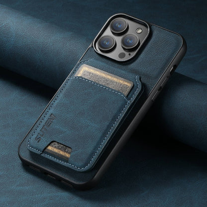 For iPhone 16 Pro Suteni H02 Litchi Leather Card Wallet Stand Back Phone Case(Blue) - iPhone 16 Pro Cases by Suteni | Online Shopping UK | buy2fix