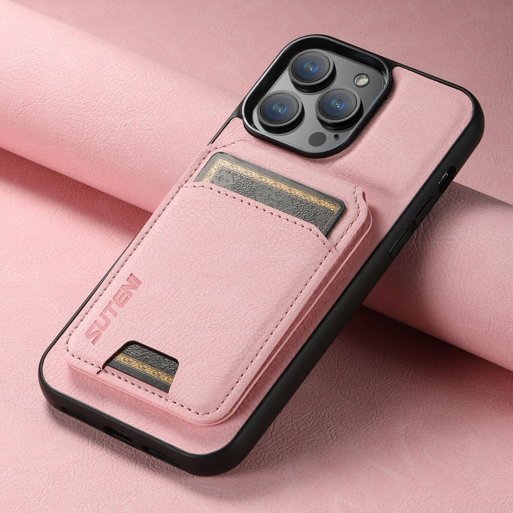 For iPhone 16 Pro Suteni H02 Litchi Leather Card Wallet Stand Back Phone Case(Pink) - iPhone 16 Pro Cases by Suteni | Online Shopping UK | buy2fix