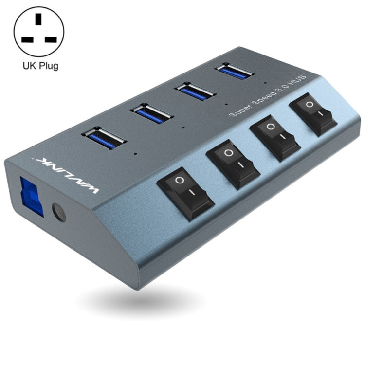 WAVLINK WL-UH3049 USB 3.0 4-Ports Desktop Fast Charger Station with Independent Switch(UK Plug) - USB 3.0 HUB by WAVLINK | Online Shopping UK | buy2fix