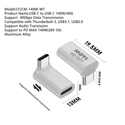 USB 3.1 Type-C to Type-C 40Gbps 8K Transmission Adapter 140W 5A Charge, Specification:Type-C Male to Female Side Bend - Cable & Adapters by buy2fix | Online Shopping UK | buy2fix