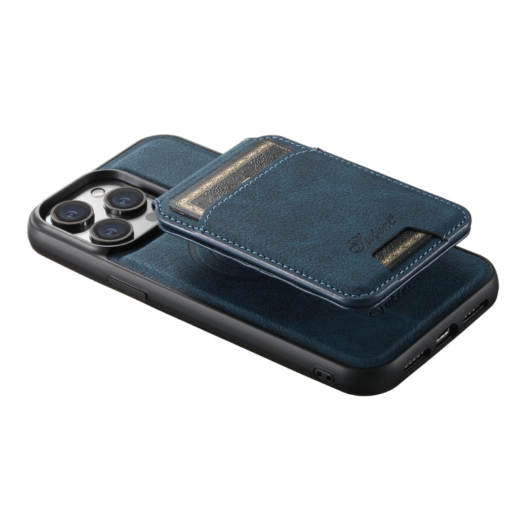 For iPhone 13 Pro Suteni H17 Litchi Texture Leather MagSafe Detachable Wallet Phone Case(Blue) - iPhone 13 Pro Cases by Suteni | Online Shopping UK | buy2fix