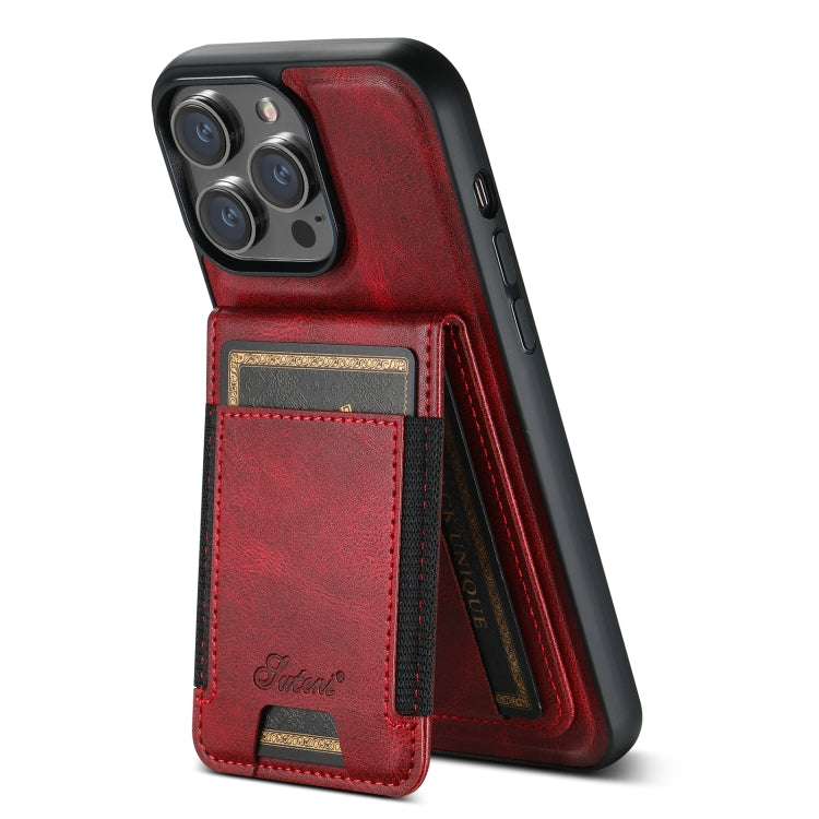 For iPhone 14 Suteni H17 Oil Eax Leather MagSafe Detachable Wallet Phone Case(Red) - iPhone 14 Cases by Suteni | Online Shopping UK | buy2fix