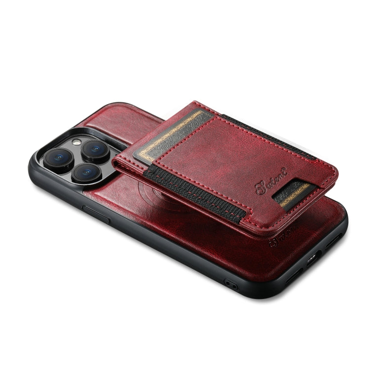 For iPhone 14 Suteni H17 Oil Eax Leather MagSafe Detachable Wallet Phone Case(Red) - iPhone 14 Cases by Suteni | Online Shopping UK | buy2fix