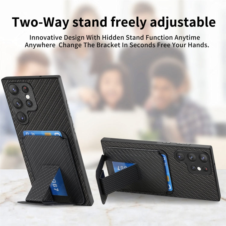 For Samsung Galaxy S23 FE 5G Carbon Fiber Card Bag Fold Stand Phone Case(Black) - Galaxy S23 FE 5G Cases by buy2fix | Online Shopping UK | buy2fix