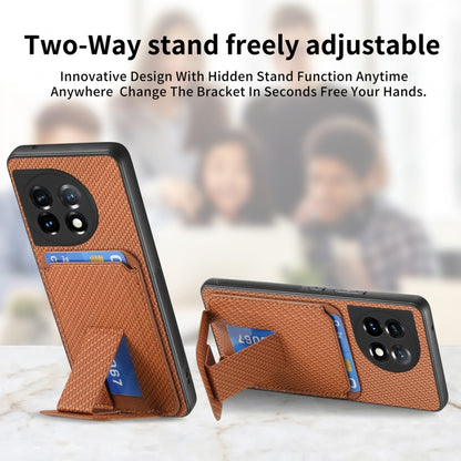 For OnePlus 12 5G Carbon Fiber Card Bag Fold Stand Phone Case(Brown) - OnePlus Cases by buy2fix | Online Shopping UK | buy2fix