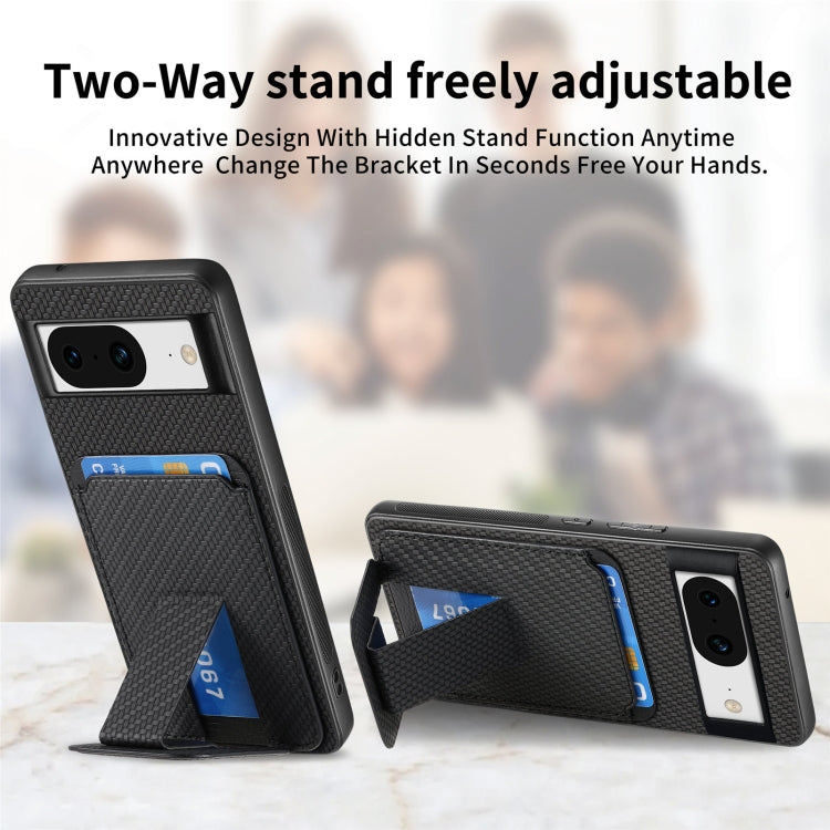 For Google Pixel 6 Pro Carbon Fiber Card Bag Fold Stand Phone Case(Black) - Google Cases by buy2fix | Online Shopping UK | buy2fix