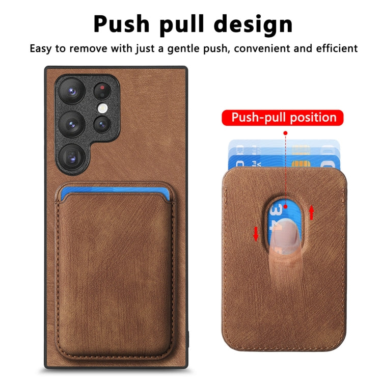 For Samsung Galaxy S22 Ultra 5G Retro Leather Card Bag Magnetic Phone Case(Brown) - Galaxy S22 Ultra 5G Cases by buy2fix | Online Shopping UK | buy2fix