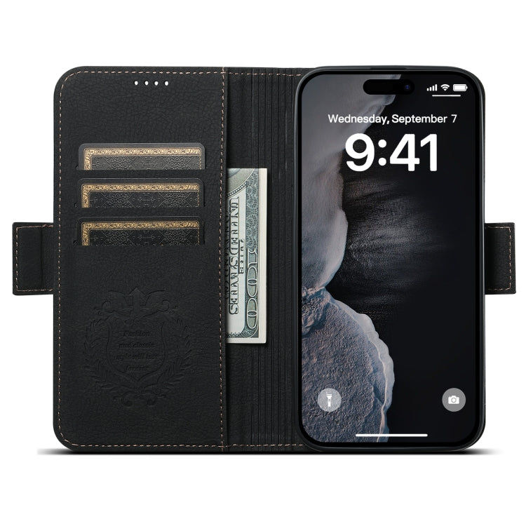 For iPhone 15 Plus SUTENI J07 Multifunctional Horizontal Flip Magsafe Leather Phone Case(Black) - iPhone 15 Plus Cases by Suteni | Online Shopping UK | buy2fix