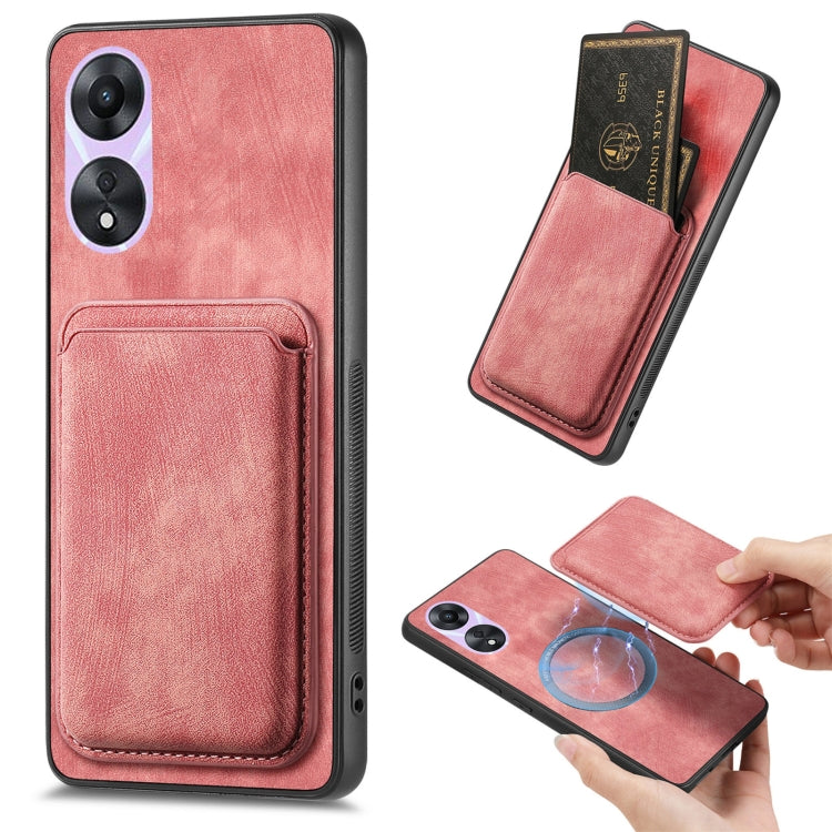 For OPPO A78 5G / A58 5G Retro Leather Card Bag Magnetic Phone Case(Pink) - OPPO Cases by buy2fix | Online Shopping UK | buy2fix