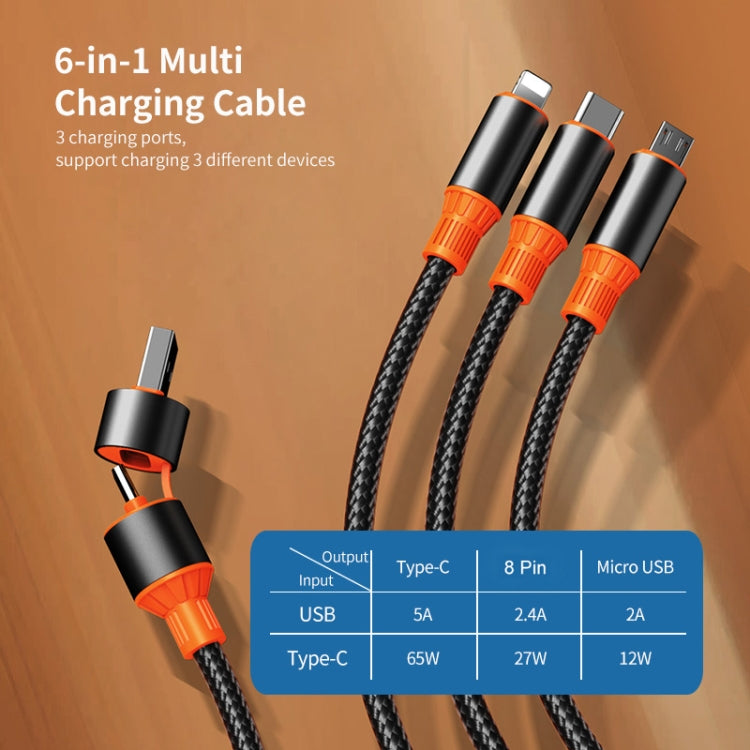 ENKAY 6-in-1 5A USB + Type-C to Type-C / 8 Pin / Micro USB Multifunction Fast Charging Cable, Length:1.2m(Black Orange) - Multifunction Cable by ENKAY | Online Shopping UK | buy2fix